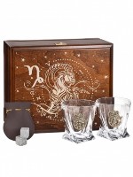 Набор бокалов для виски КОЗЕРОГ в подарочной деревянной шкатулке с костерами GP-10059387
