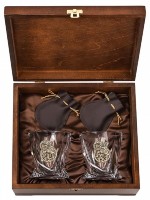 Набор бокалов для виски КОЗЕРОГ в подарочной деревянной шкатулке с костерами GP-10059387