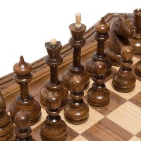 Шахматы резные восьмиугольные в ларце с ящиками GDkh164