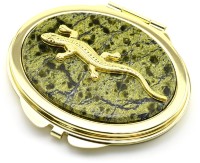 Зеркало карманное с накладками из змеевика и ящеркой, золотистое AZRK-1314727ai