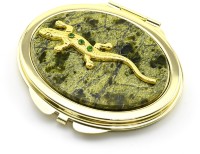 Карманное зеркало из змеевика с ящеркой(стразы), золотистое AZRK-1314728ai