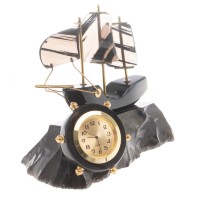 Настольные часы из чёрного обсидиана ПАРУСНИК AZY-124377
