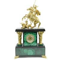 Часы каминные из малахита ГЕОРГИЙ ПОБЕДОНОСЕЦ AZR-3201259
