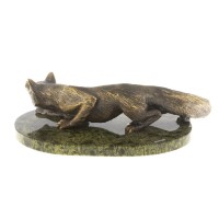 Статуэтка из бронзы КРАДУЩИЙСЯ ЛИС на подставке из змеевика AZY-124566