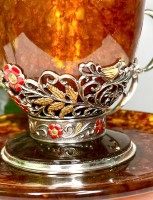 Чайная чашка из янтаря ХОХЛОМА AZJ-3501