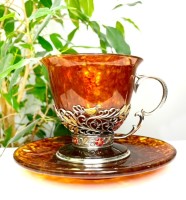 Чайная чашка из янтаря ХОХЛОМА AZJ-3501