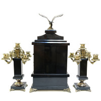 Часы каминные из малахита с канделябрами ОХОТА AZRK-3200581