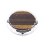 Зеркальце карманное из камня тигровый глаз, серебристое AZY-121280