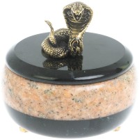 Шкатулка круглая КОБРА из розового мрамора и змеевика AZY-128077