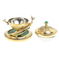 Икорница ДВЕ СТЕРЛЯДКИ со вставками  из малахита 072123278