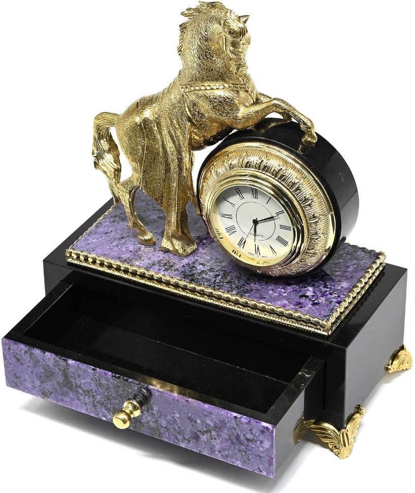 Часы настольные из камня чароита КОНЬ 037rk.3740241
