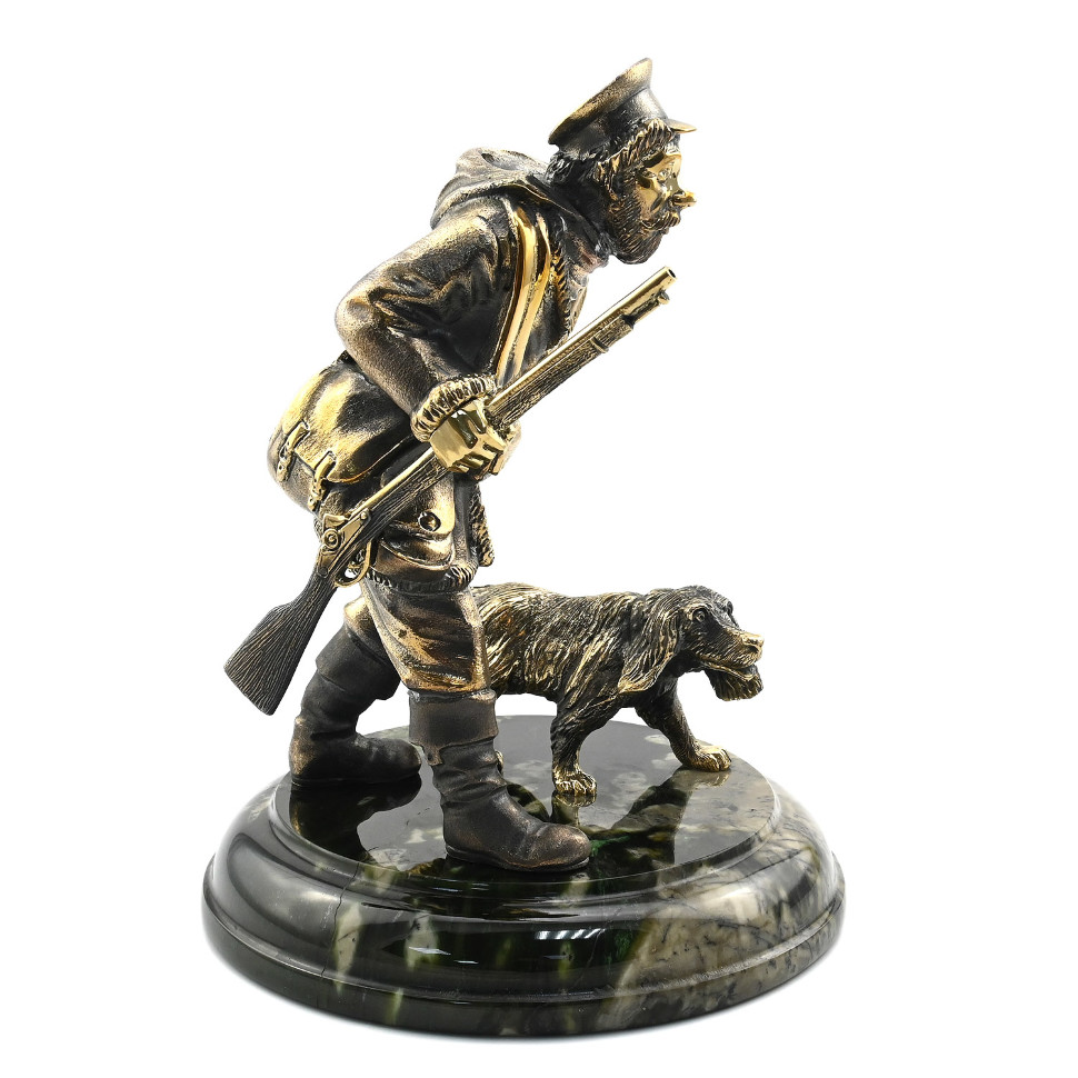 Скульптура ОХОТНИК С СОБАКОЙ из бронзы на подставке из нефрита AZRK-1340205n