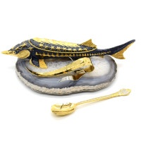Икорница на камне агат ЦАРЬ-РЫБА 037rk3330363