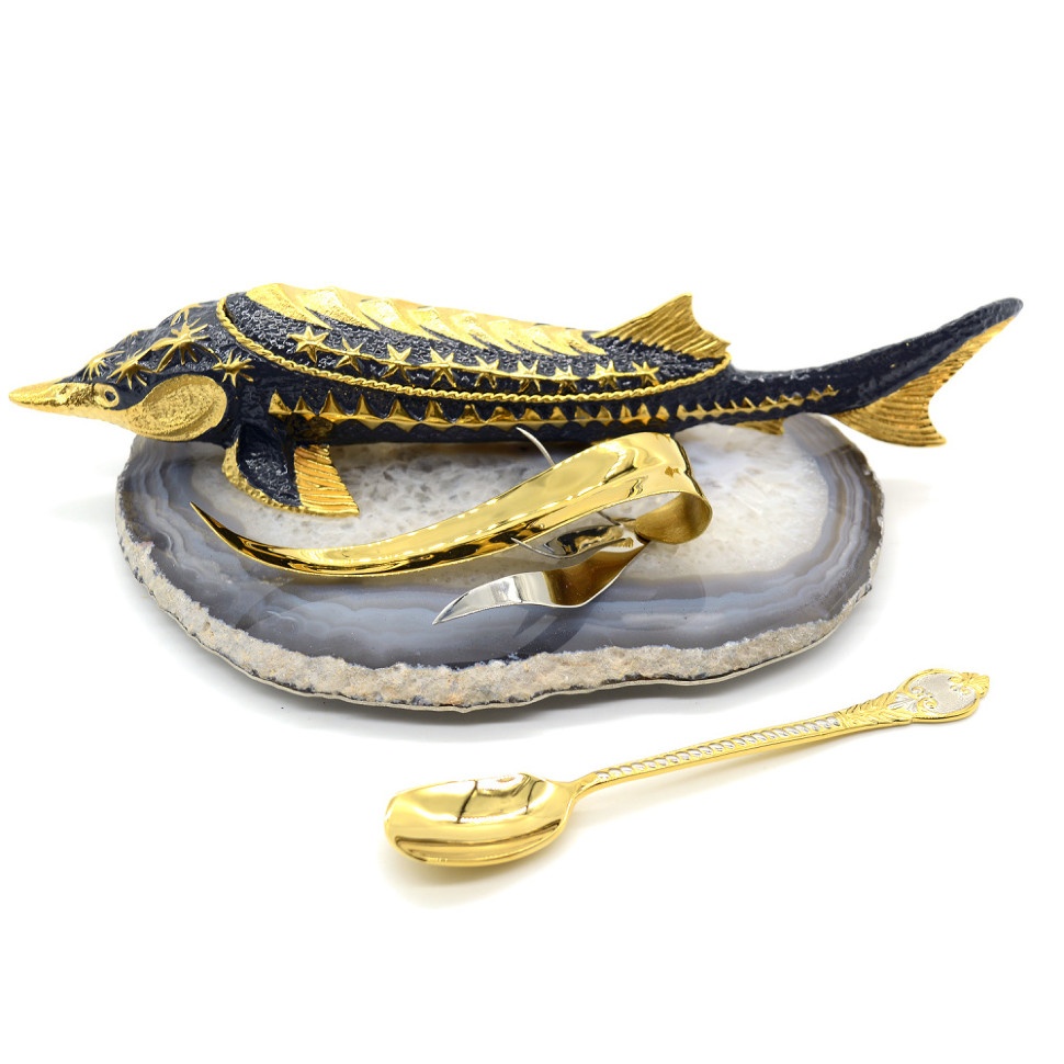 Икорница на камне агат ЦАРЬ-РЫБА 037rk3330363