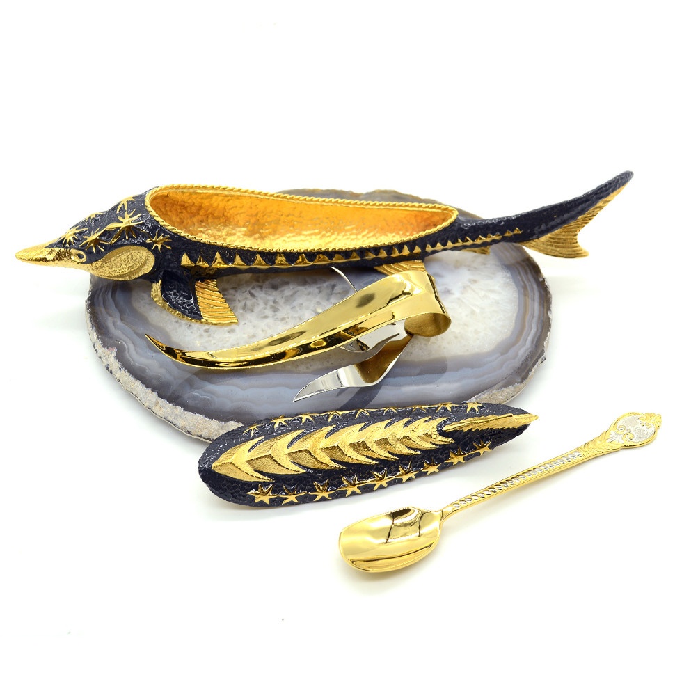 Икорница на камне агат ЦАРЬ-РЫБА 037rk3330363