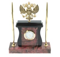 Часы настольные с ручками из родонита ГЕРБ РФ AZY-128271