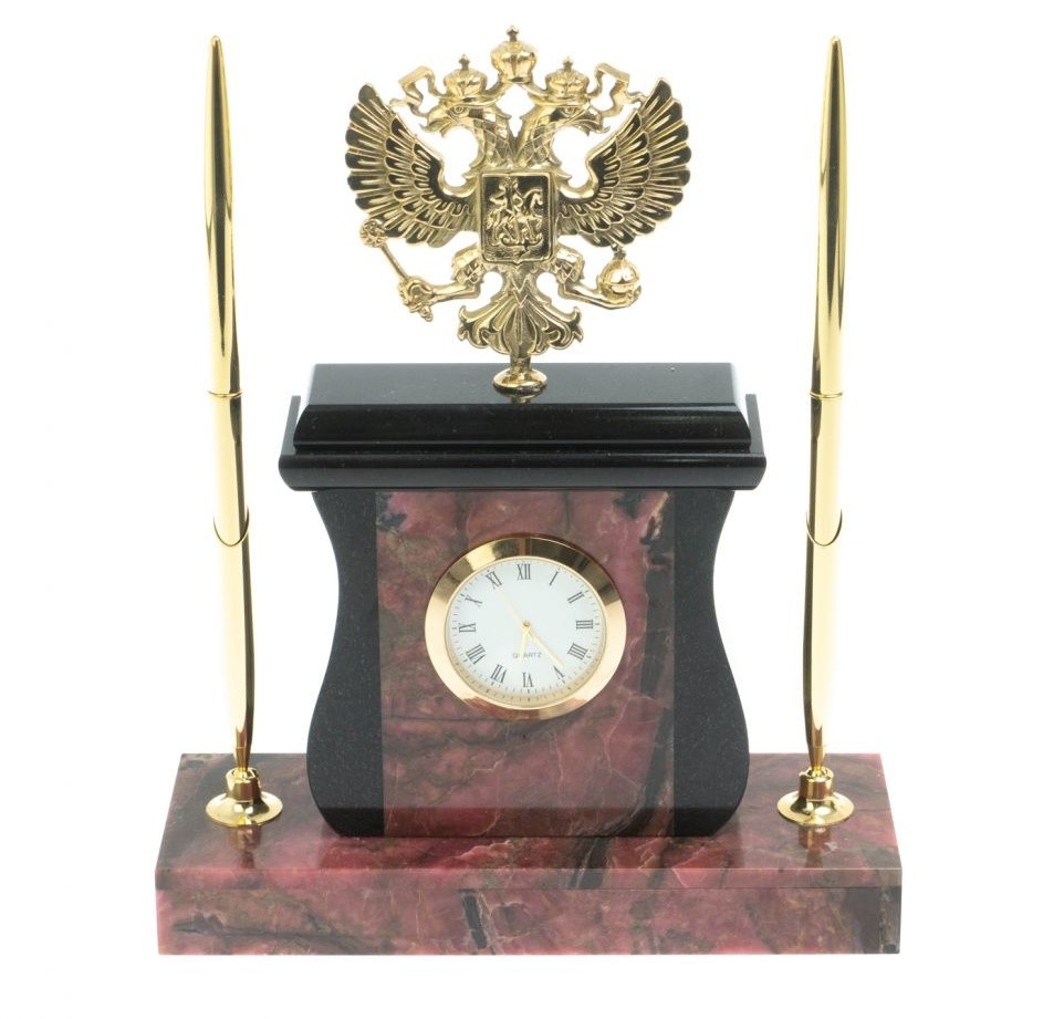 Часы настольные с ручками из родонита ГЕРБ РФ AZY-128271