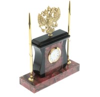 Часы настольные с ручками из родонита ГЕРБ РФ AZY-128271
