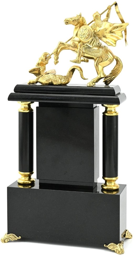 Часы каминные из жадеита и долерита ГЕОРГИЙ ПОБЕДОНОСЕЦ 037rk.3730414su