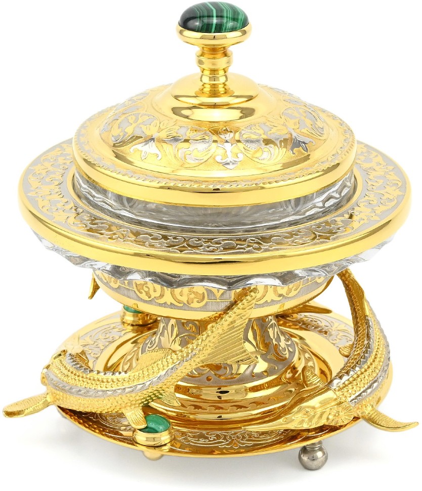 Икорница подарочная СТЕРЛЯДКИ со вставками из малахита 072116464