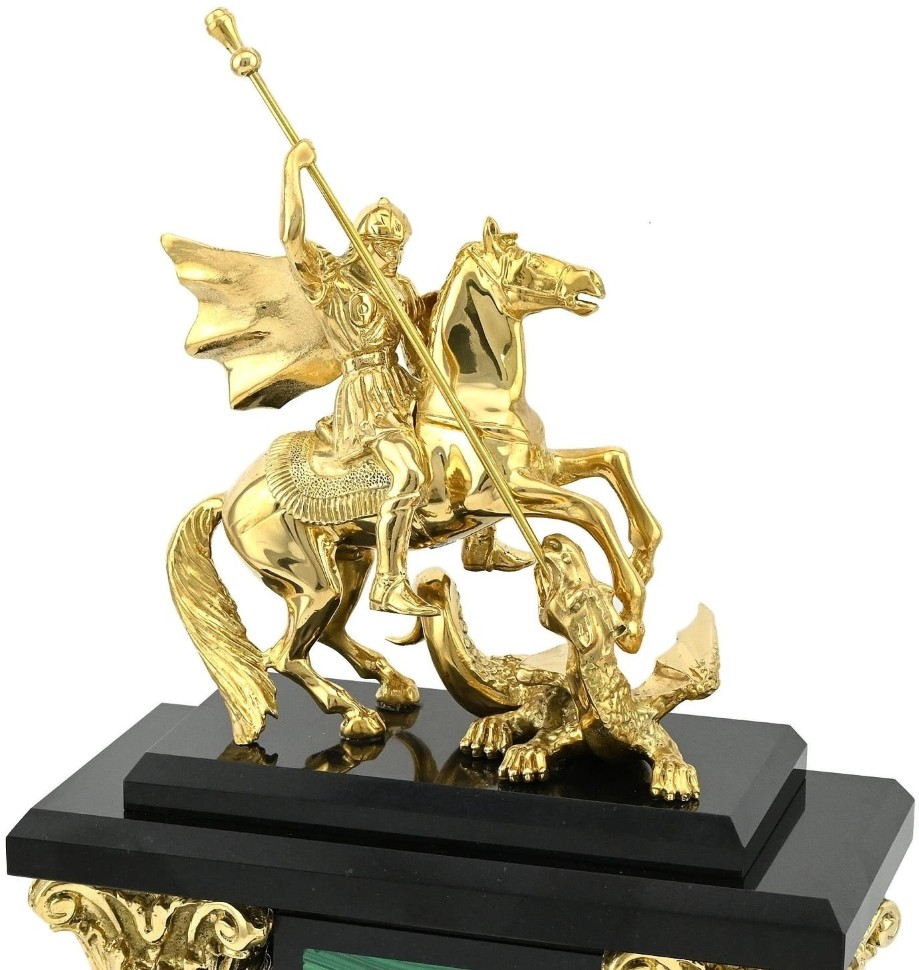 Часы каминные из малахита ГЕОРГИЙ ПОБЕДОНОСЕЦ AZRK-3200-528ct