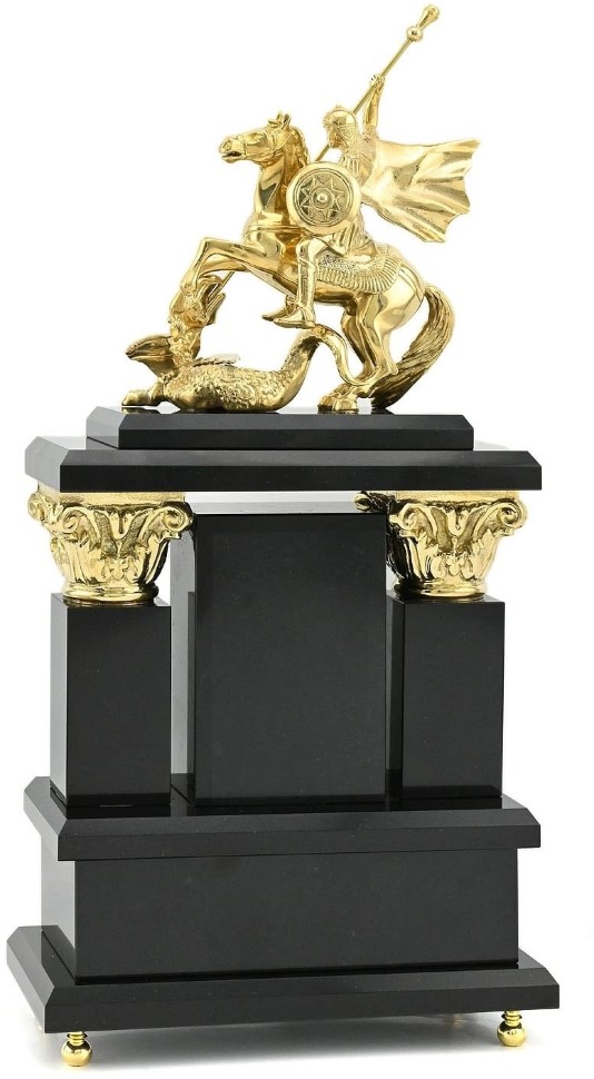Часы каминные из малахита ГЕОРГИЙ ПОБЕДОНОСЕЦ AZRK-3200-528ct