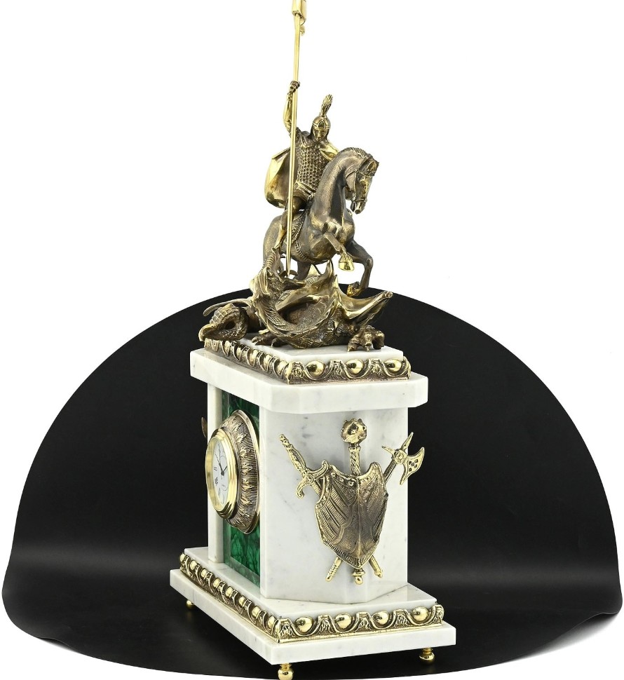 Часы каминные из малахита и мрамора ГЕОРГИЙ ПОБЕДОНОСЕЦ AZRK-3200-531ct Часы каминные из малахита и мрамора ГЕОРГИЙ ПОБЕДОНОСЕЦ AZRK-3200-531ct