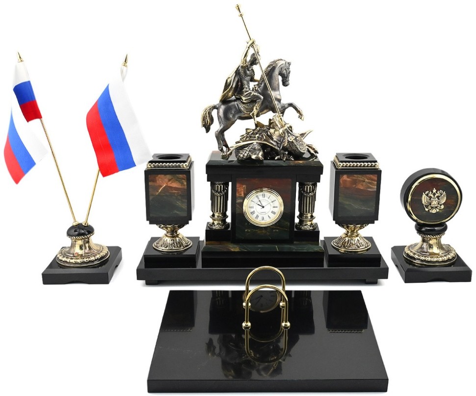 Настольный письменный набор из яшмы ГЕОРГИЙ ПОБЕДОНОСЕЦ AZY-7875