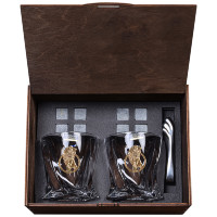 Бокалы для виски знак зодиака ЛЕВ в деревянном футляре с костерами GP-1200087