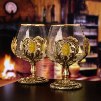 Набор бокалов для коньяка (жёлтый янтарь) в деревянном футляре GP-050402046/3