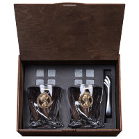 Набор из 2-х бокалов для виски ДЕВА в деревянном футляре с костерами GP-15000003