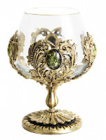 Бокал для коньяка с искусственным камнем (янтарь зелёный) в деревянном футляре GP-050401036/3