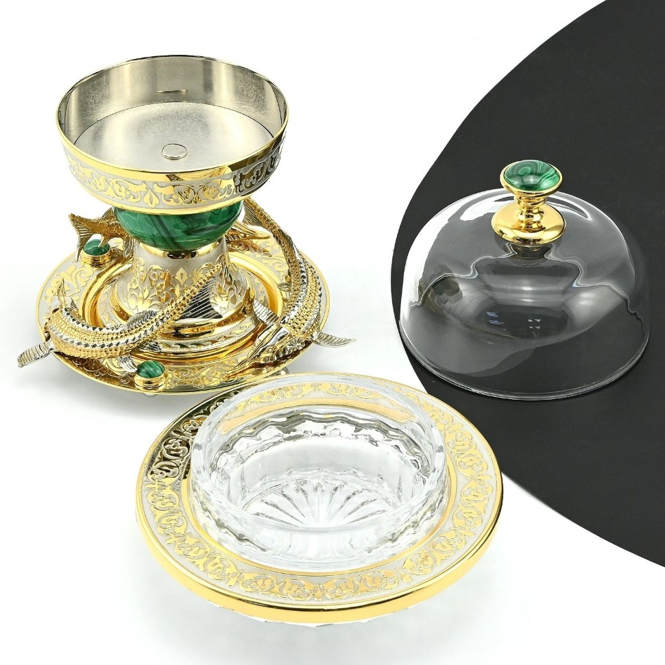 Икорница подарочная ТРИ ОСЕТРА на малахите 037rk3330321/1
