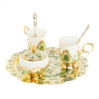 Чайный набор на 2 персоны КУБАЧИНСКИЕ УЗОРЫ с зелёной эмалью 072127676