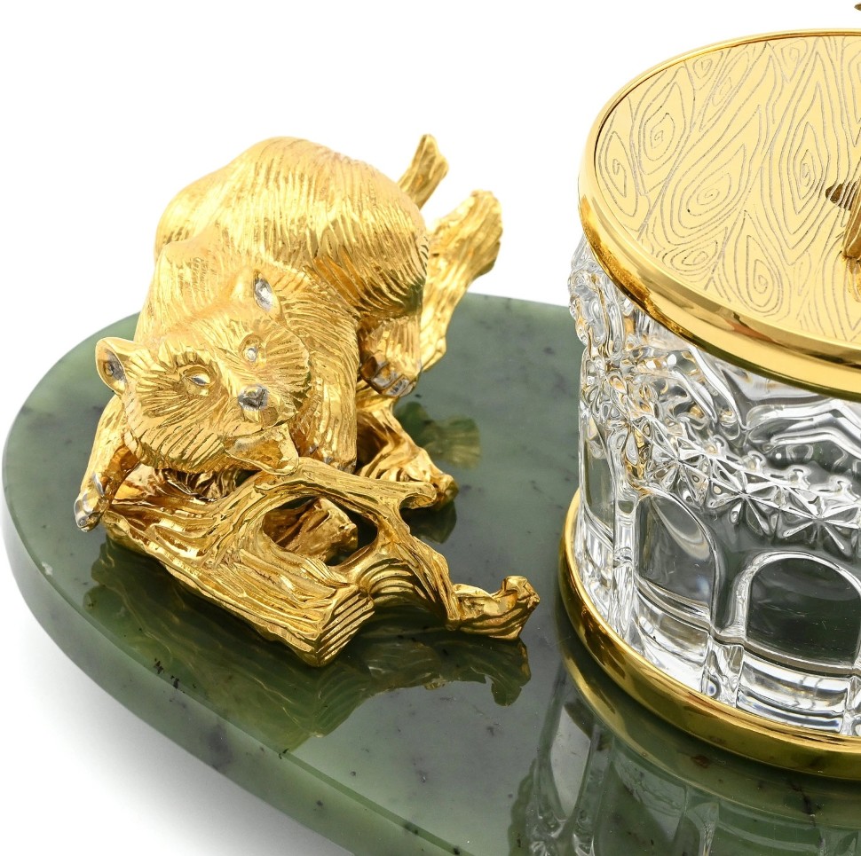 Медовница подарочная ИГРАЮЩИЕ МЕДВЕЖАТА на нефрите 037.rk0368