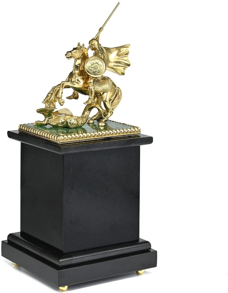 Часы каминные из малахита ГЕОРГИЙ ПОБЕДОНОСЕЦ 037rk.3200598