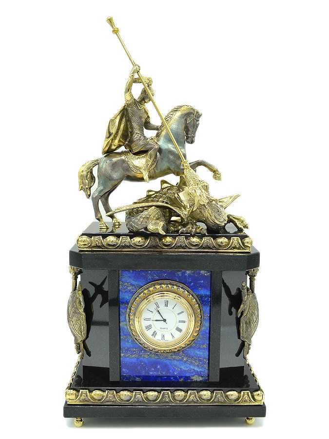 Часы каминные из лазурита ГЕОРГИЙ ПОБЕДОНОСЕЦ AZR-3740216ct