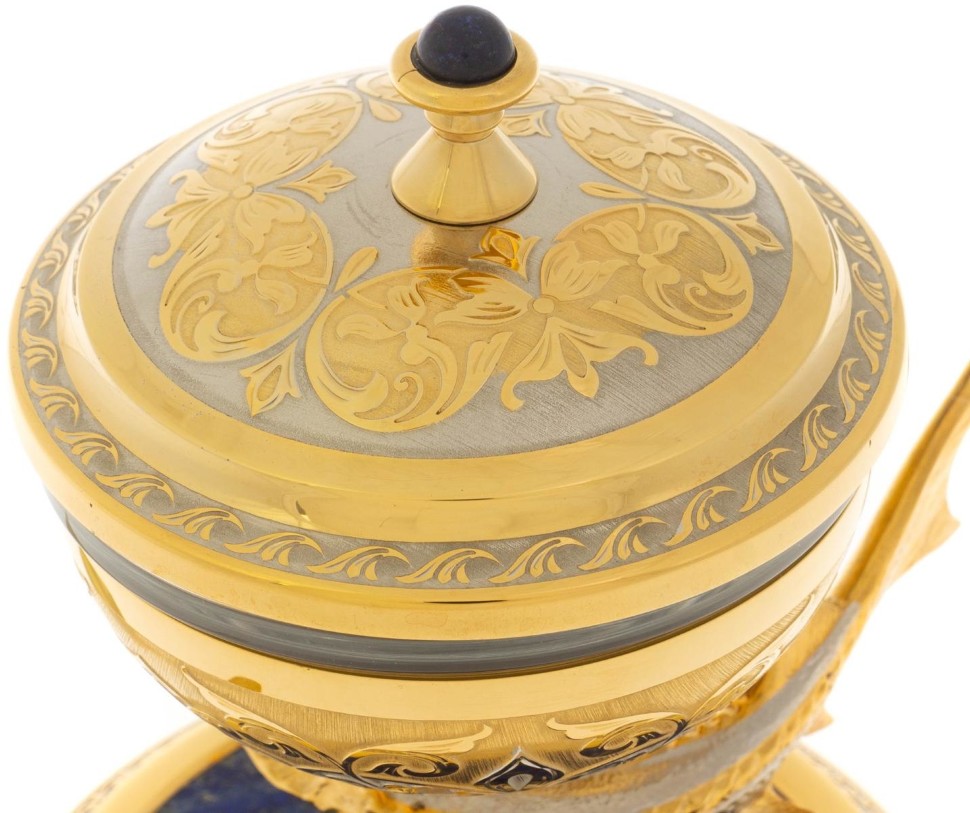 Икорница подарочная СТЕРЛЯДКА на лазурите с ложечкой 072130396 