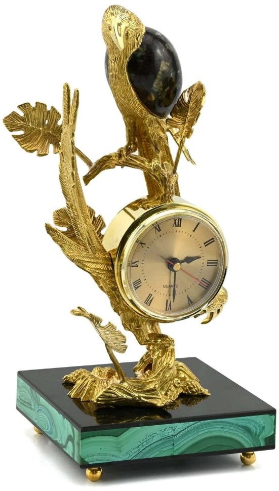 Часы из малахита интерьерные ДВА ПОПУГАЯ 037.rk3200549/2